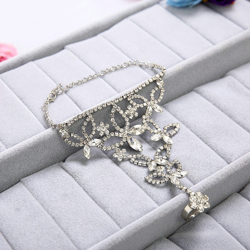 Gorgeous Rhinestone Flower Bridal Wrap Bracelet Wedding Photographic Crystal Bangle Chain Jewelry