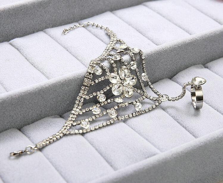 Gorgeous Rhinestone Flower Bridal Wrap Bracelet Wedding Show Dress Crystal Bangle Chain Jewelry