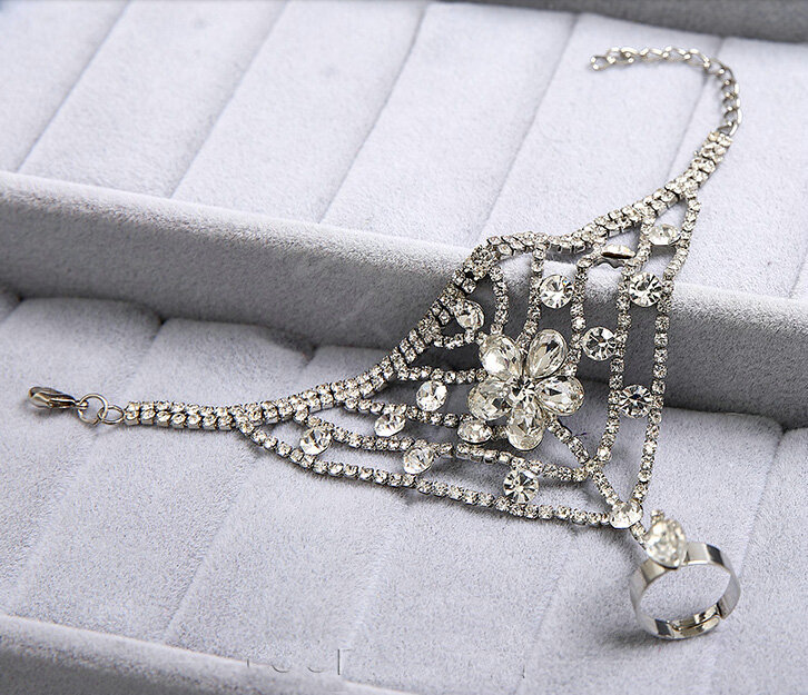 Gorgeous Rhinestone Flower Bridal Wrap Bracelet Wedding Show Dress Crystal Bangle Chain Jewelry