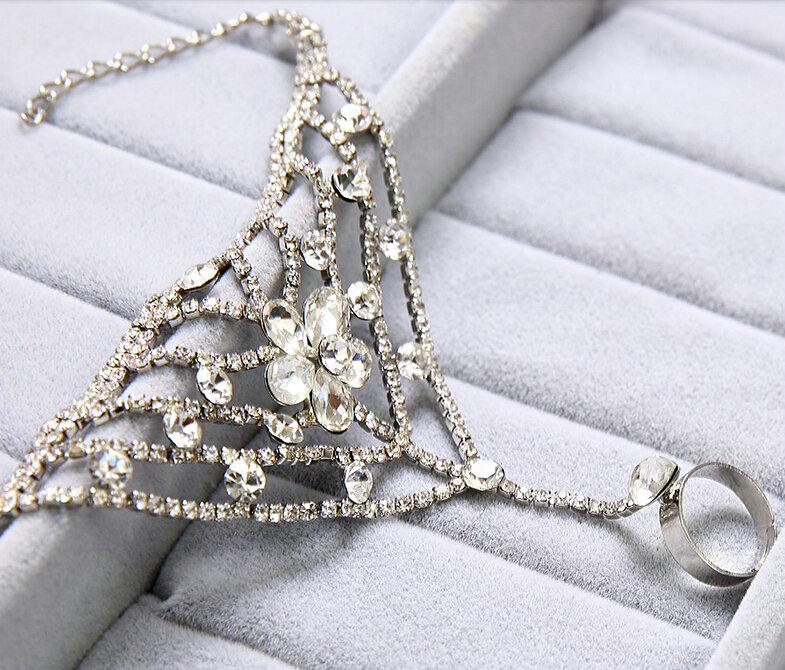 Gorgeous Rhinestone Flower Bridal Wrap Bracelet Wedding Show Dress Crystal Bangle Chain Jewelry