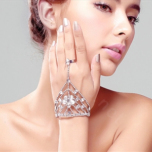 Gorgeous Rhinestone Flower Bridal Wrap Bracelet Wedding Show Dress Crystal Bangle Chain Jewelry