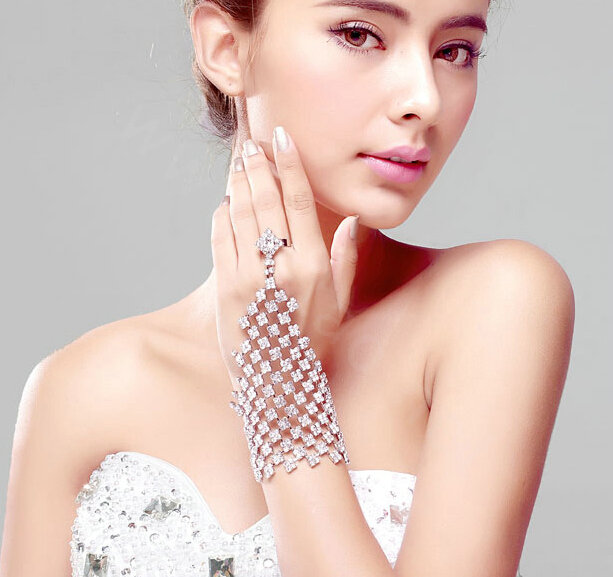 Gorgeous Squares Rhinestone Bridal Wrap Bracelet Bride Wedding Crystal Bangle Chain Jewelry