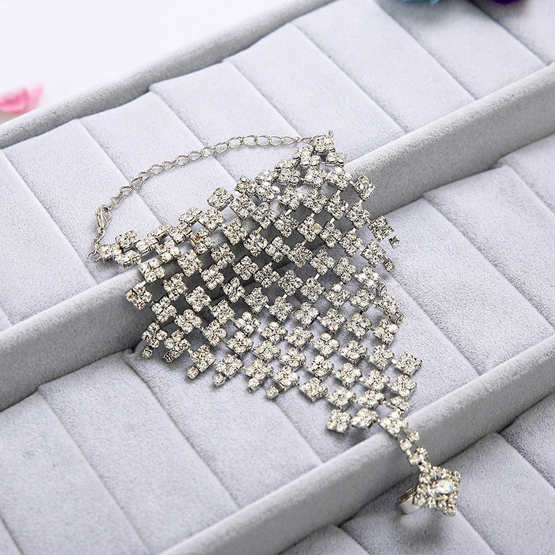 Gorgeous Squares Rhinestone Bridal Wrap Bracelet Bride Wedding Crystal Bangle Chain Jewelry
