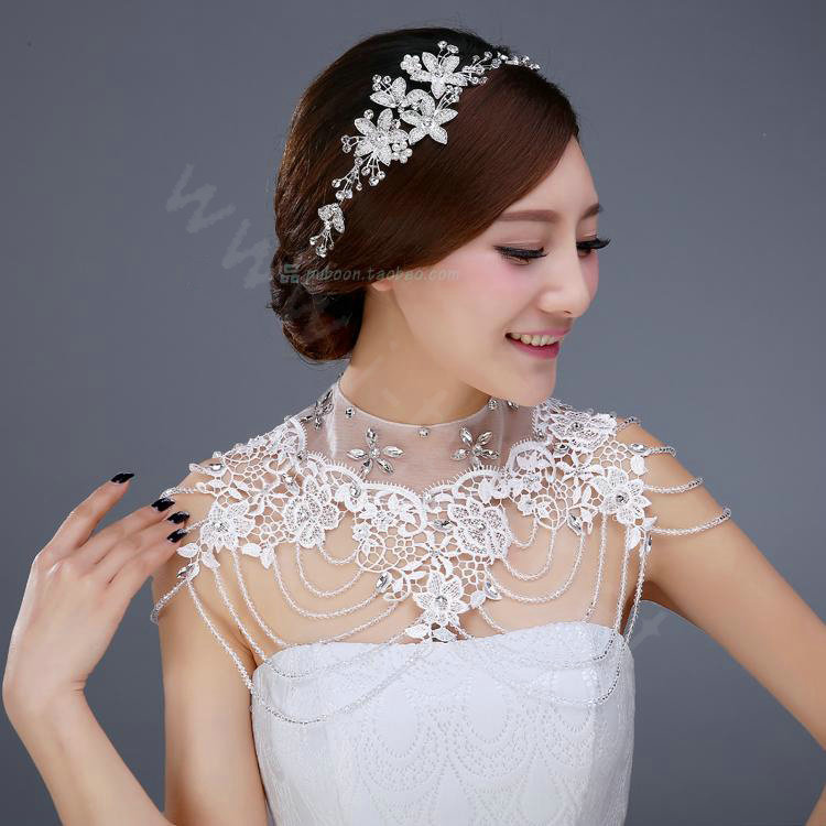 High Quality Bride Wedding Rhinestone Lace Flower Crystal Beads Tassel Bridal Choker Shoulder Chain Jewelry
