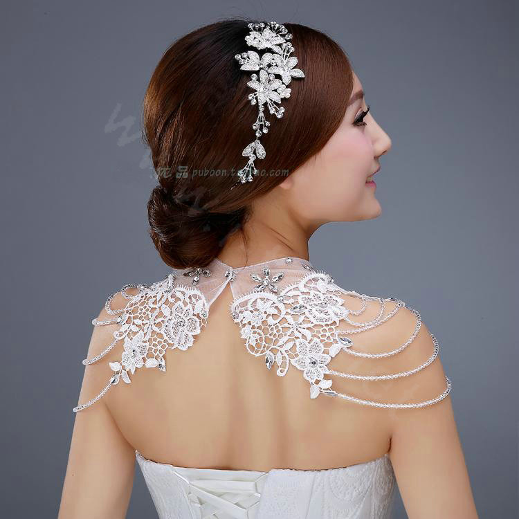 High Quality Bride Wedding Rhinestone Lace Flower Crystal Beads Tassel Bridal Choker Shoulder Chain Jewelry