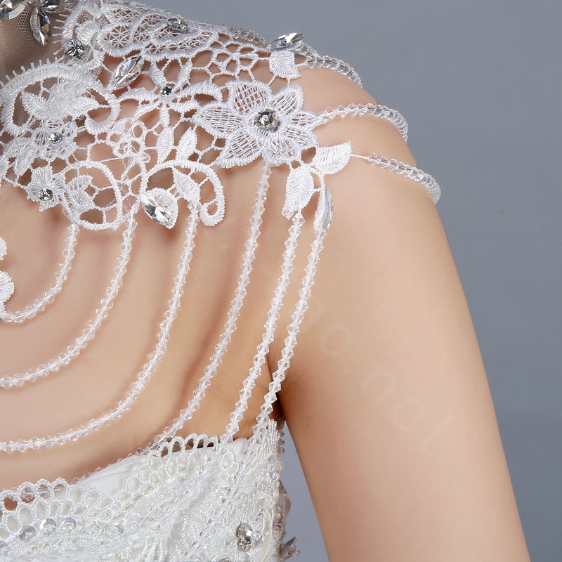 High Quality Bride Wedding Rhinestone Lace Flower Crystal Beads Tassel Bridal Choker Shoulder Chain Jewelry