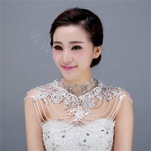 High Quality Bride Wedding Rhinestone Lace Flower Crystal Beads Tassel Bridal Choker Shoulder Chain Jewelry
