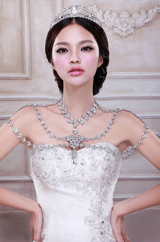 High Quality Fashion Crystal Bridal Necklace Rhinestone Large Shoulder Body Chain Wedding Jewelry