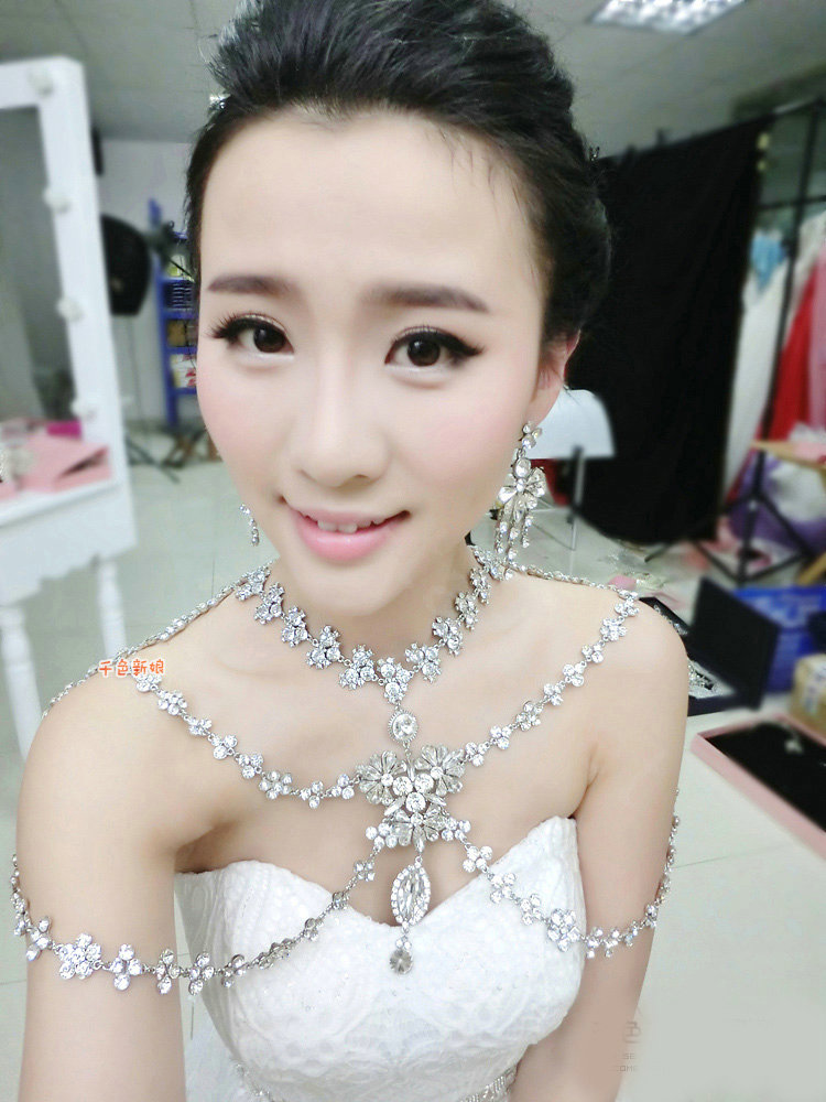 High Quality Fashion Crystal Bridal Necklace Rhinestone Large Shoulder Body Chain Wedding Jewelry