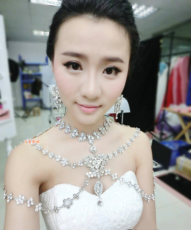 High Quality Fashion Crystal Bridal Necklace Rhinestone Large Shoulder Body Chain Wedding Jewelry