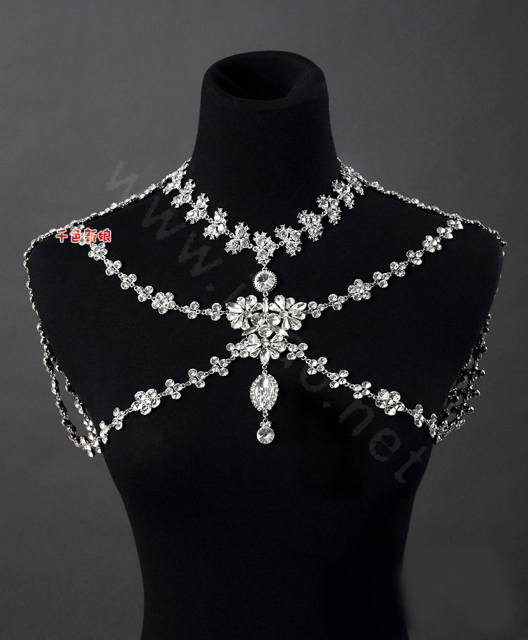 High Quality Fashion Crystal Bridal Necklace Rhinestone Large Shoulder Body Chain Wedding Jewelry