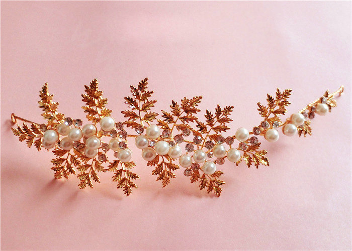 High Quality Gold Leaf Wedding Handmade Crystal Beads Pearl Bridal Soft Headpiece Women Hair Accessories