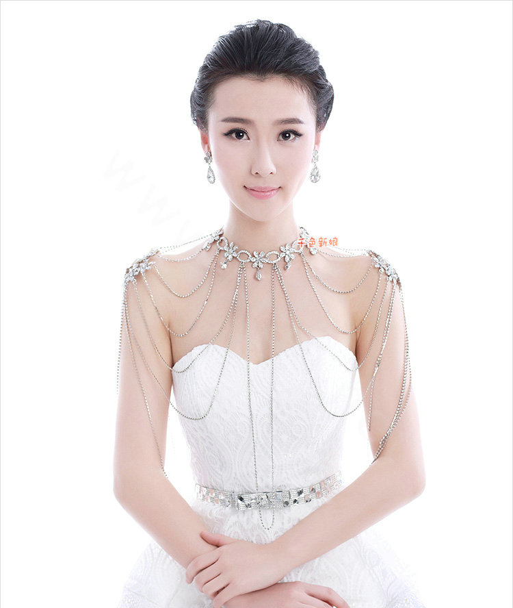 High Quality Sexy Crystal Bridal Necklace Rhinestone Long Tassel Shoulder Body Chain Wedding Jewelry