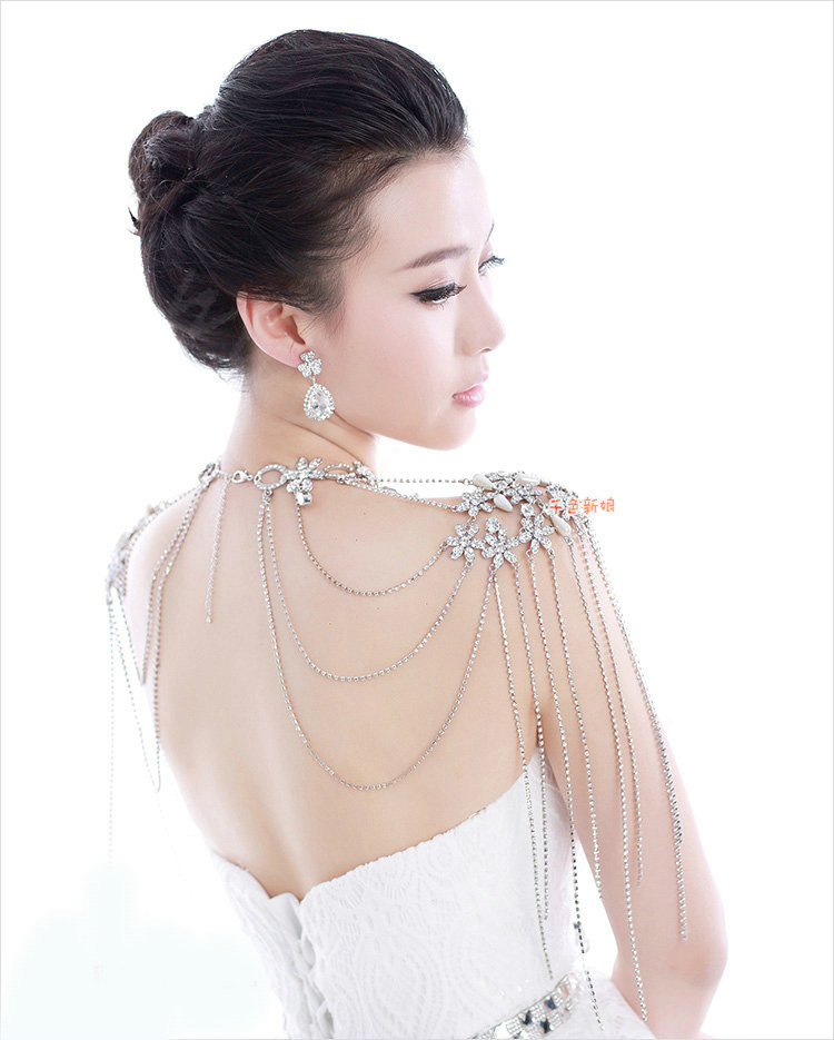 High Quality Sexy Crystal Bridal Necklace Rhinestone Long Tassel Shoulder Body Chain Wedding Jewelry