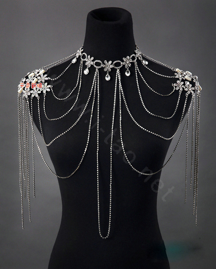 High Quality Sexy Crystal Bridal Necklace Rhinestone Long Tassel Shoulder Body Chain Wedding Jewelry