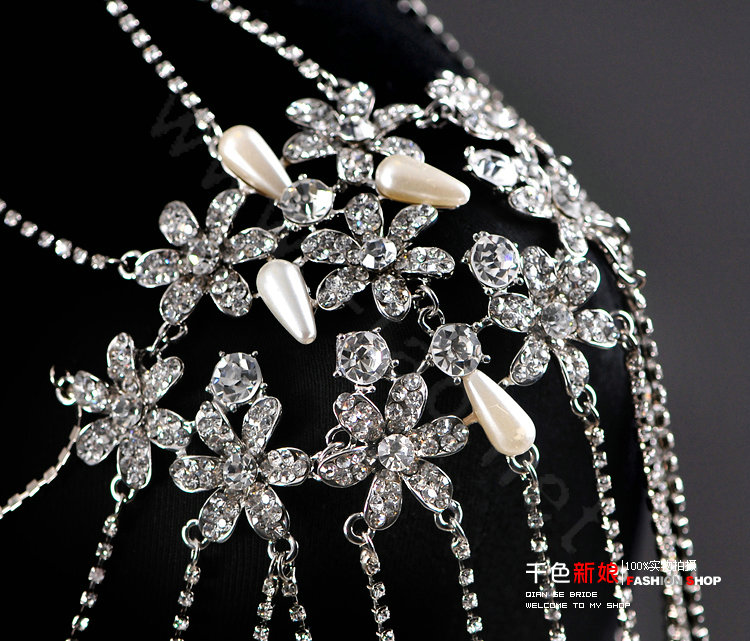 High Quality Sexy Crystal Bridal Necklace Rhinestone Long Tassel Shoulder Body Chain Wedding Jewelry