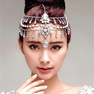 Hot sales Bohemia Style Pearl Rhinestone Teardrop Frontlet Bridal Wedding Hair Headpiece Accessories