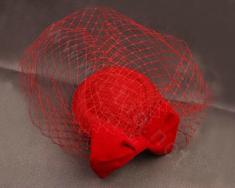 Hot sales Bowknot Red Gauze Bridal Fascinator Hair Accessories Bride Wedding Dress Prom Hat Face Veils
