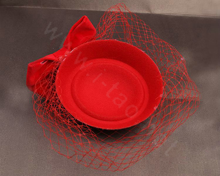 Hot sales Bowknot Red Gauze Bridal Fascinator Hair Accessories Bride Wedding Dress Prom Hat Face Veils