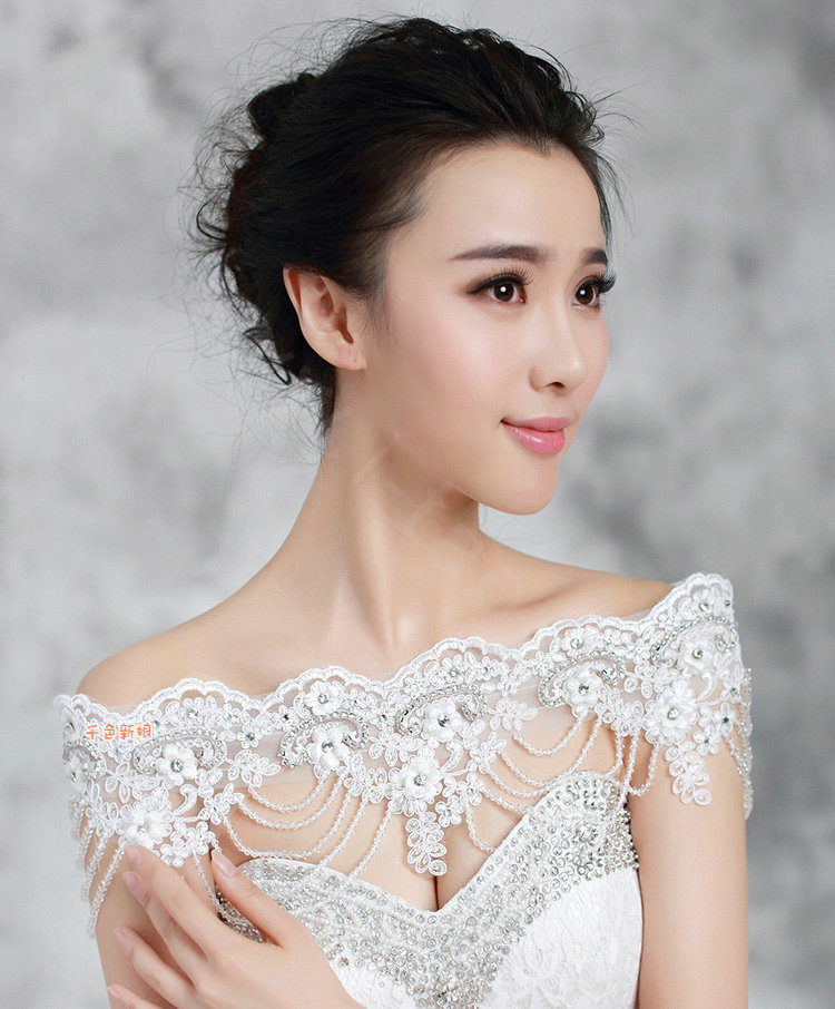 Hot sales Bride Wedding Lace Flower Crystal Shawl Rhinestone Bridal Princess Shoulder Chain Jewelry