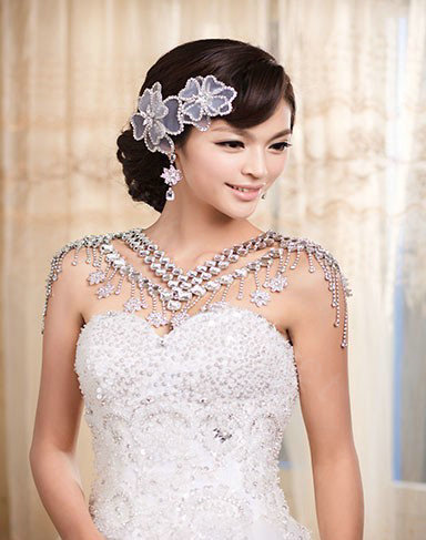 Hot sales Luxury Crystal Bridal Necklace Shawl Rhinestone Flower Tassel Shoulder Chain Wedding Party Jewelry