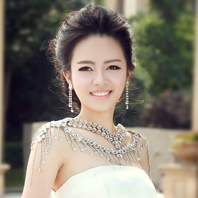 Hot sales Luxury Crystal Bridal Necklace Shawl Rhinestone Tassel Shoulder Chain Wedding Party Jewelry