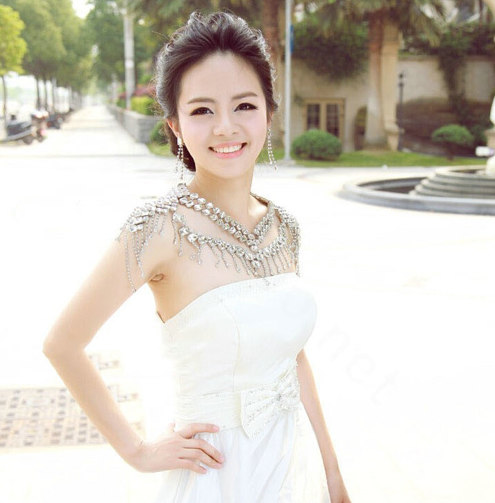 Hot sales Luxury Crystal Bridal Necklace Shawl Rhinestone Tassel Shoulder Chain Wedding Party Jewelry