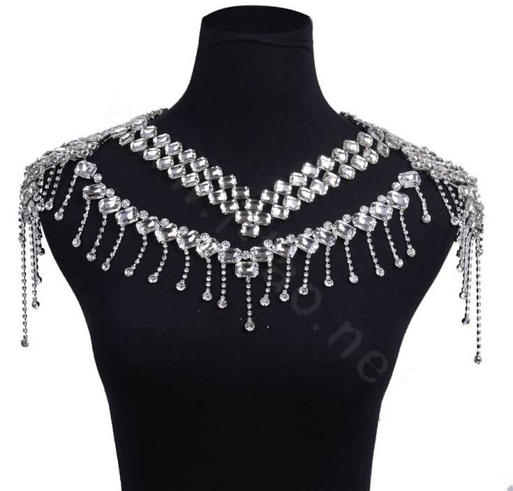 Hot sales Luxury Crystal Bridal Necklace Shawl Rhinestone Tassel Shoulder Chain Wedding Party Jewelry