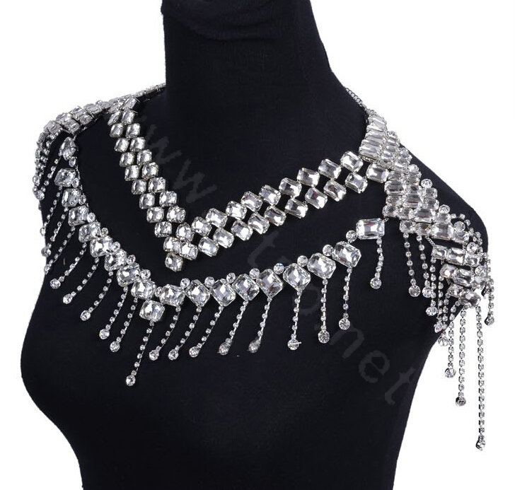 Hot sales Luxury Crystal Bridal Necklace Shawl Rhinestone Tassel Shoulder Chain Wedding Party Jewelry