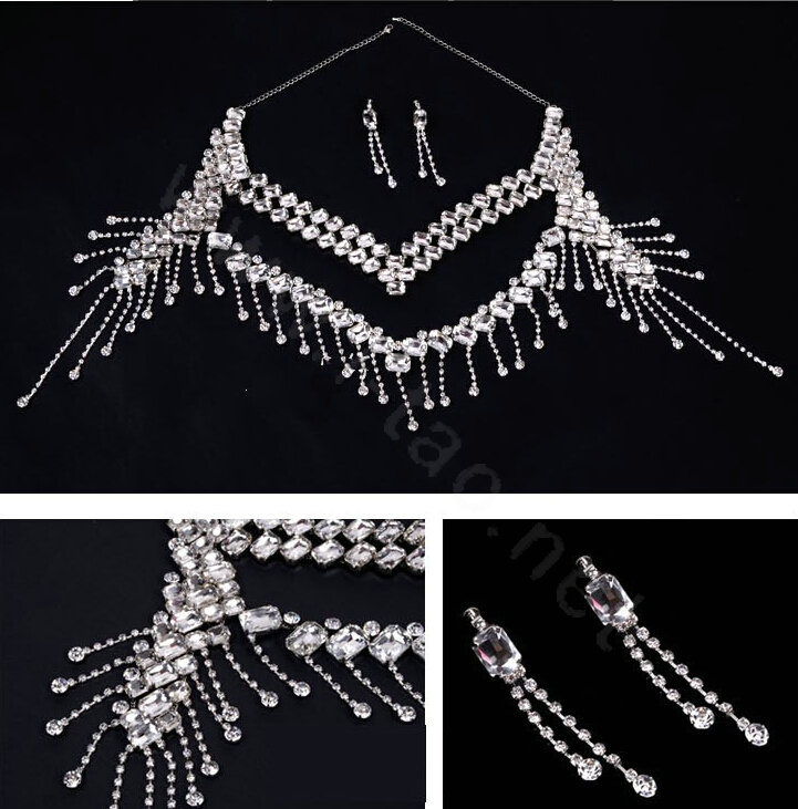 Hot sales Luxury Crystal Bridal Necklace Shawl Rhinestone Tassel Shoulder Chain Wedding Party Jewelry