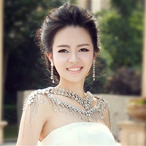Hot sales Luxury Crystal Bridal Necklace Shawl Rhinestone Tassel Shoulder Chain Wedding Party Jewelry