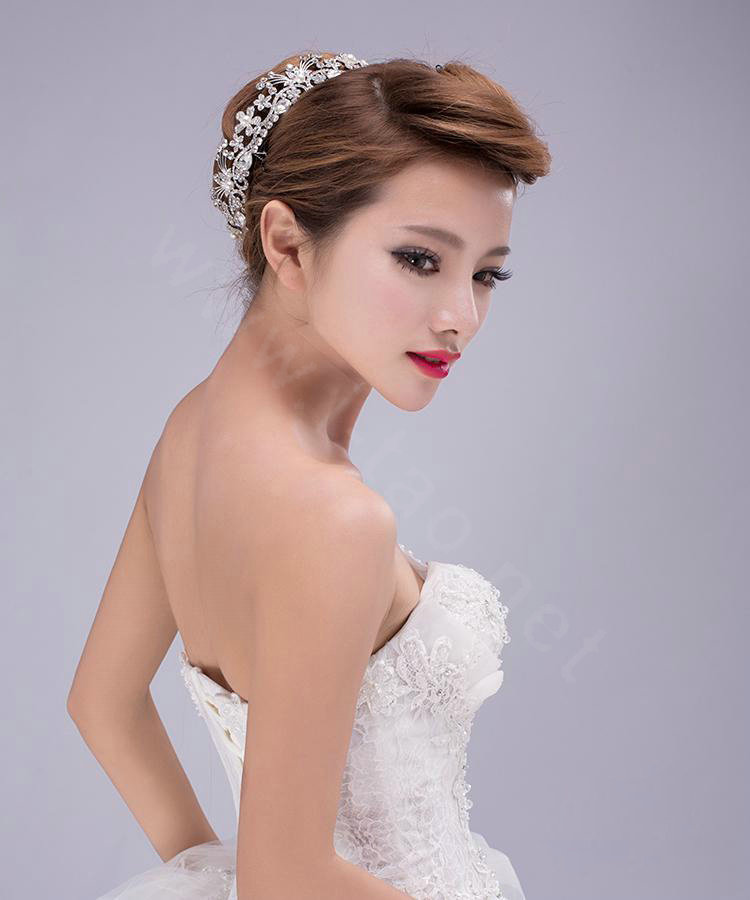 Large Round Flower Pearl Crystal Bride Wedding Tiaras Princess Pageant Rhinestone Crowns Hair Accessory