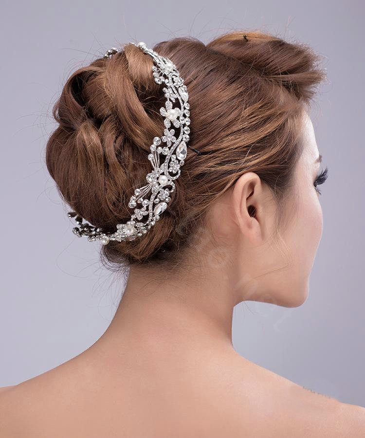 Large Round Flower Pearl Crystal Bride Wedding Tiaras Princess Pageant Rhinestone Crowns Hair Accessory