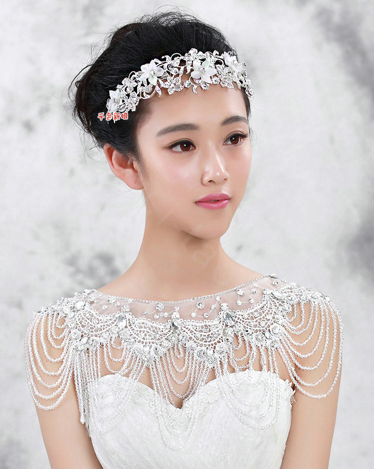 Luxious Bride Wedding Rhinestone Lace Flower Crystal Beads Tassel Shawl Bridal Shoulder Chain Jewelry