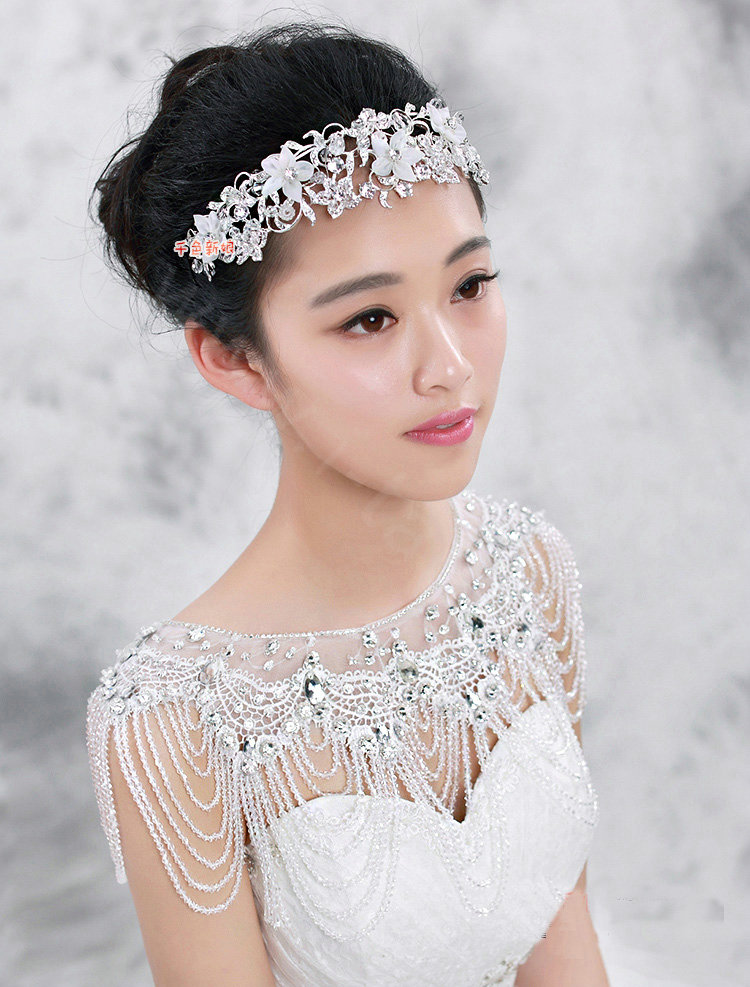 Luxious Bride Wedding Rhinestone Lace Flower Crystal Beads Tassel Shawl Bridal Shoulder Chain Jewelry
