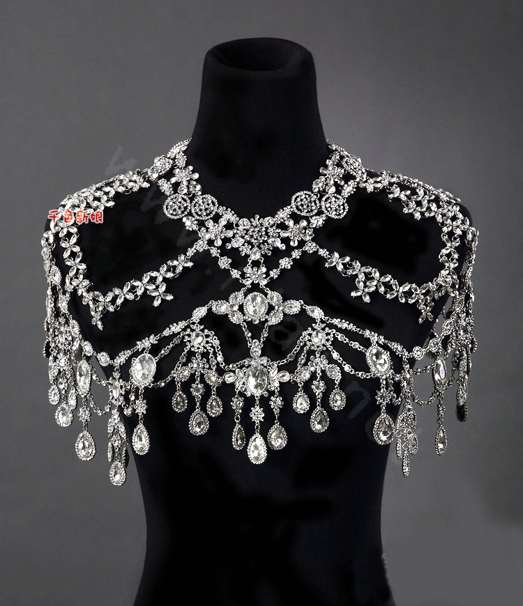 Luxious Queen Vintage Crystal Bridal Necklace Rhinestone Tassel Shoulder Chain Bride Wedding Jewelry