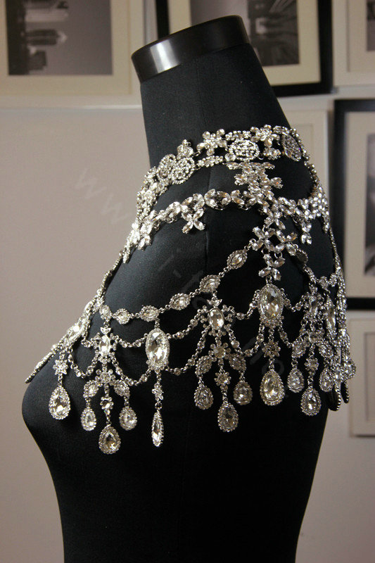 Luxious Queen Vintage Crystal Bridal Necklace Rhinestone Tassel Shoulder Chain Bride Wedding Jewelry