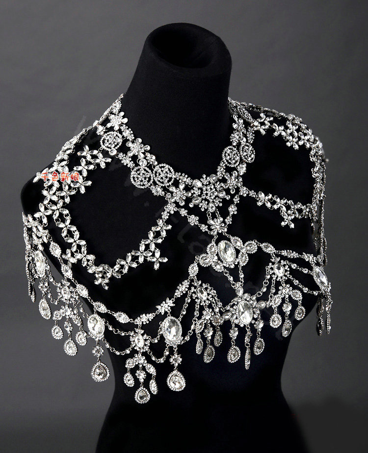 Luxious Queen Vintage Crystal Bridal Necklace Rhinestone Tassel Shoulder Chain Bride Wedding Jewelry