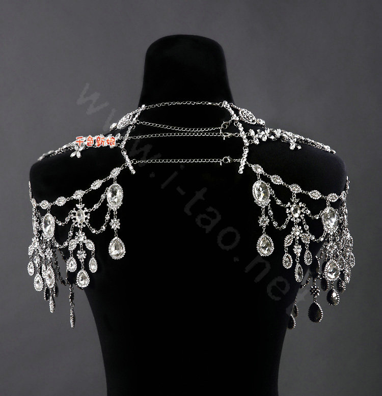 Luxious Queen Vintage Crystal Bridal Necklace Rhinestone Tassel Shoulder Chain Bride Wedding Jewelry