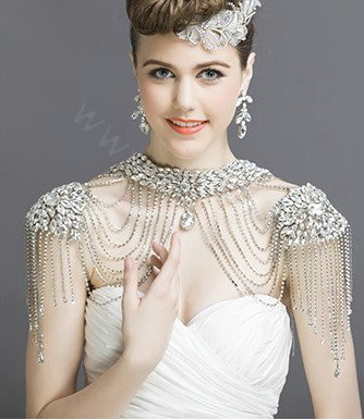 Luxious Vintage Crystal Bridal Necklace Chain Rhinestone Tassel Shoulder Strap Bride Wedding Accessories