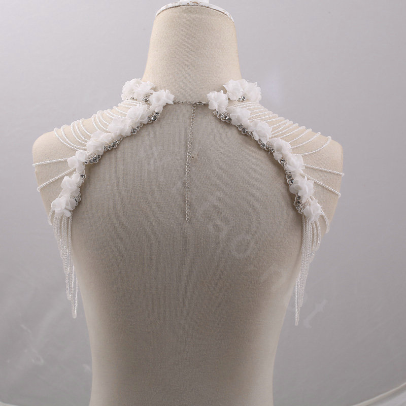 Luxurious Bride Crystal Beads Lace Flower Wedding Necklace Bridal Stage Shoulder Chain & Earrings Jewelry