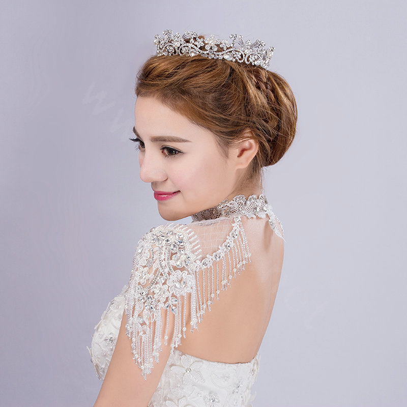 Luxurious Bride Crystal Beads Lace Wedding Shawl Bridal Stage Duchess Pearl Tassel Shoulder Chain Jewelry