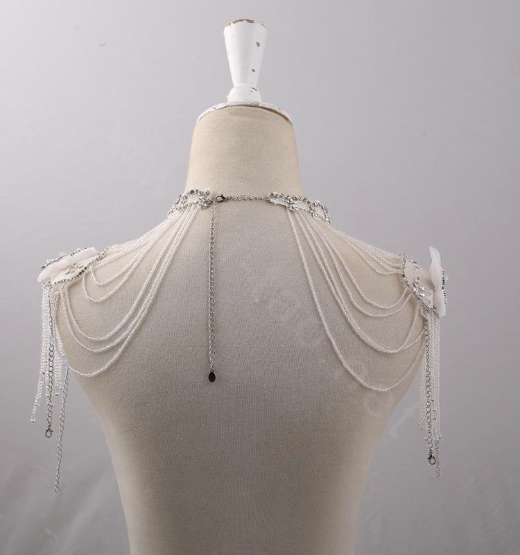 Luxurious Bride Crystal Beads Lace Wedding Shawl Bridal Stage Duchess Shoulder Chain & Earrings Jewelry