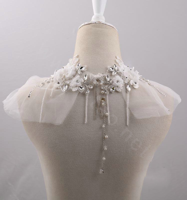 Luxurious Bride Crystal Lace Flower Wedding Shawl Bridal Duchess Shoulder Chain & Earrings Jewelry