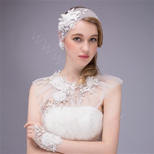 Luxurious Bride Crystal Lace Flower Wedding Shawl Bridal Duchess Shoulder Chain & Earrings Jewelry