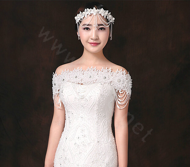Luxurious Bride Crystal Lace Flower Wedding Shawl Nail Bead Tassel Bridal Shoulder Chain Jewelry