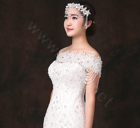 Luxurious Bride Crystal Lace Flower Wedding Shawl Nail Bead Tassel Bridal Shoulder Chain Jewelry
