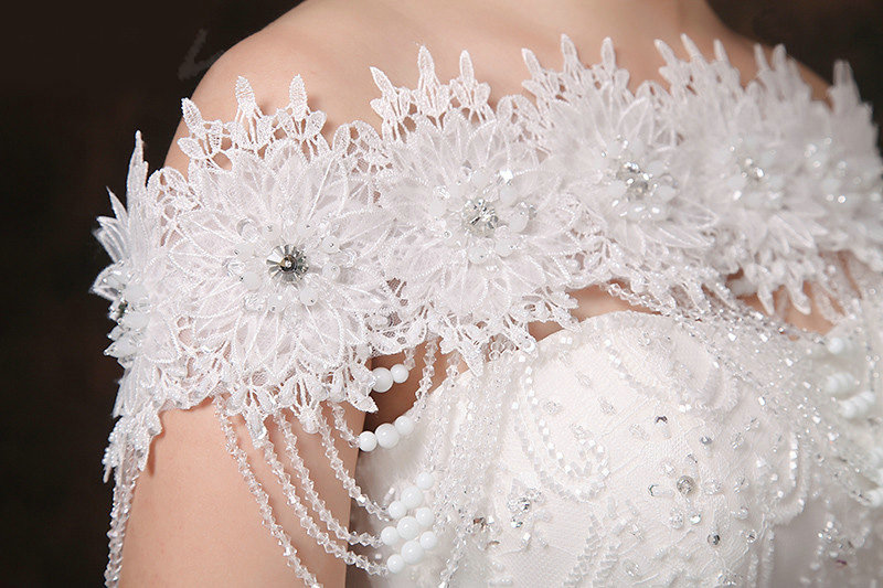 Luxurious Bride Crystal Lace Flower Wedding Shawl Nail Bead Tassel Bridal Shoulder Chain Jewelry
