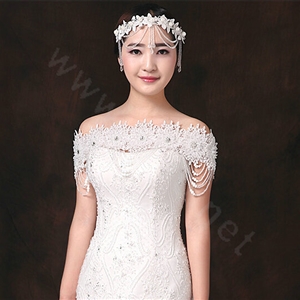 Luxurious Bride Crystal Lace Flower Wedding Shawl Nail Bead Tassel Bridal Shoulder Chain Jewelry