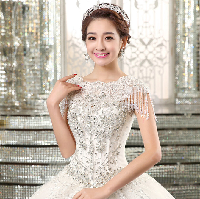 Luxurious Bride Delicate Lace Flower Wedding Shawl Crystal Bead Tassel Bridal Shoulder Chain Jewelry